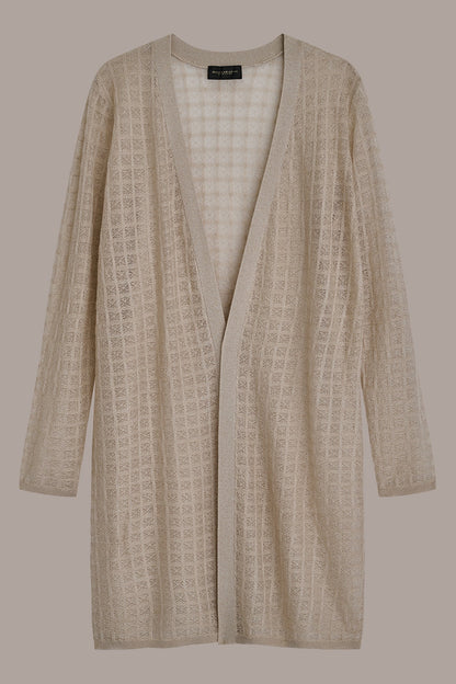 LONG GRID STITCH CARDIGAN - Tuscan Grey