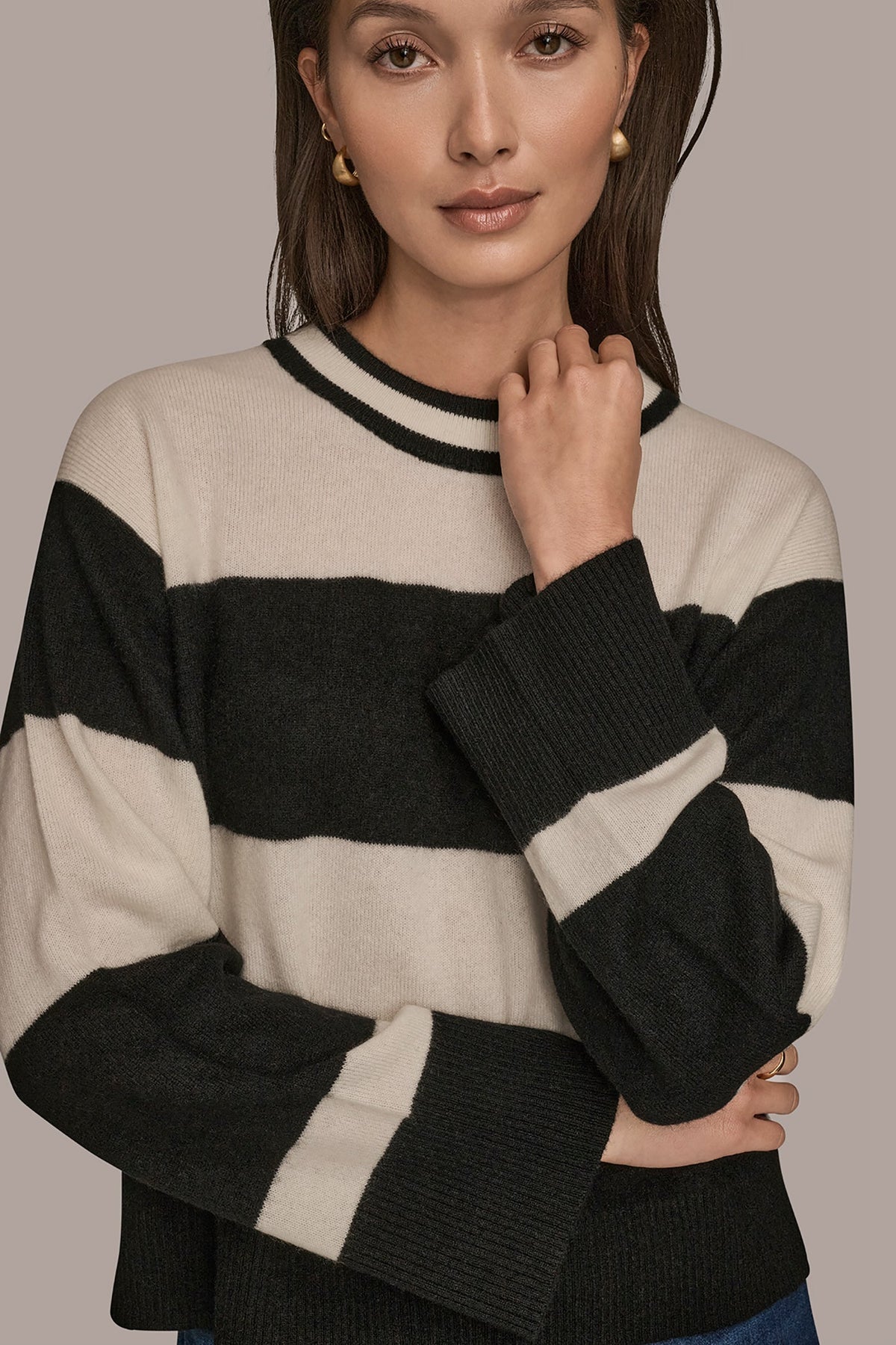 STRIPED CREWNECK BOXY SWEATER - Black/Cream