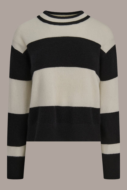 STRIPED CREWNECK BOXY SWEATER - Black/Cream