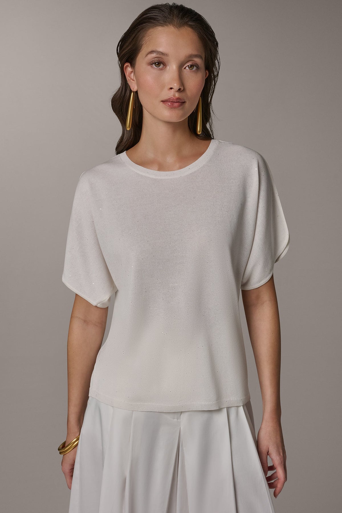 SEQUIN SPLIT SLEEVE SWEATER - Cream