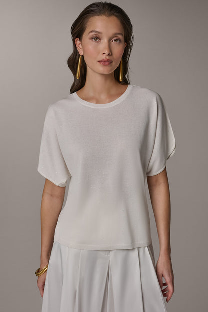 SEQUIN SPLIT SLEEVE SWEATER - Cream