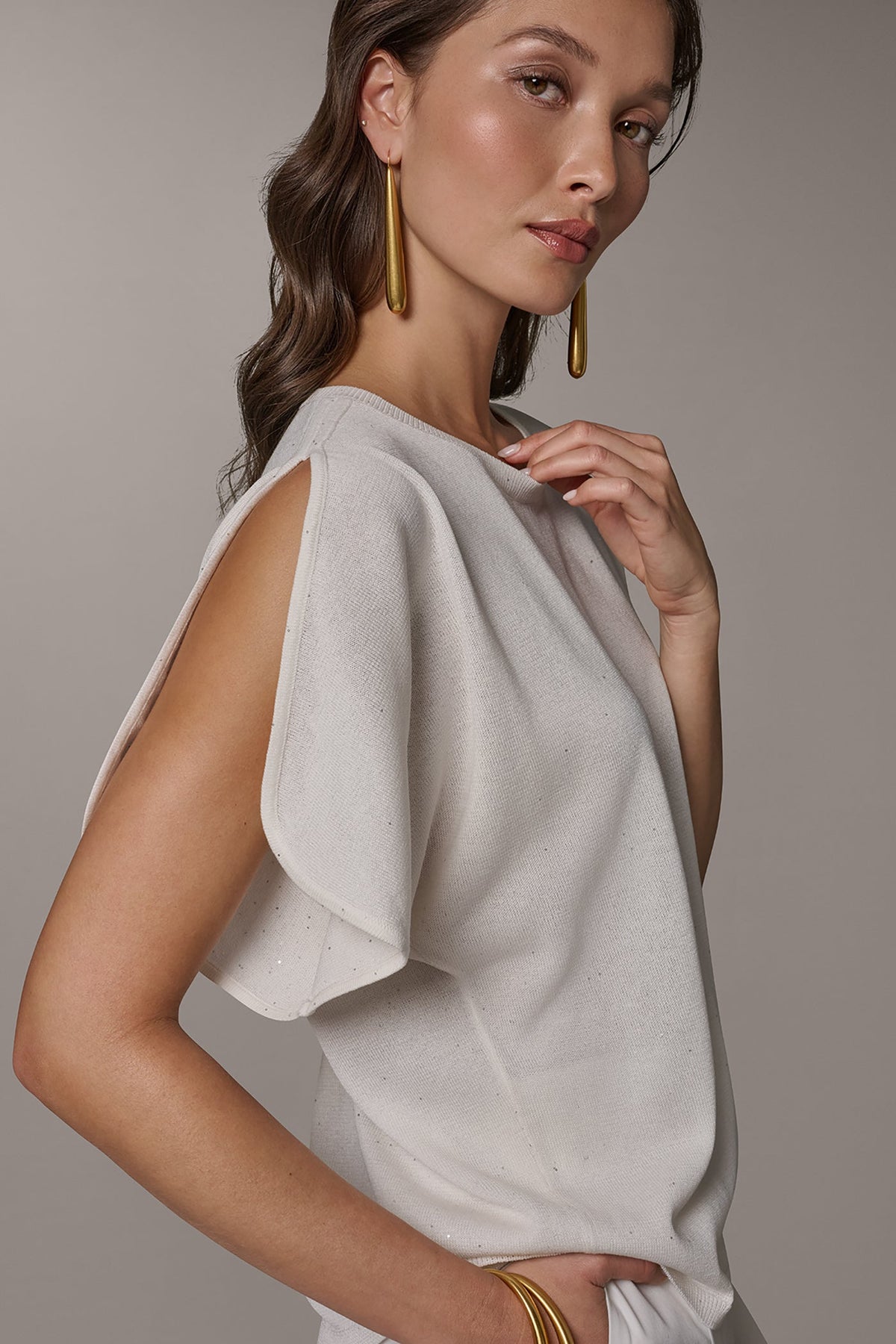 SEQUIN SPLIT SLEEVE SWEATER - Cream