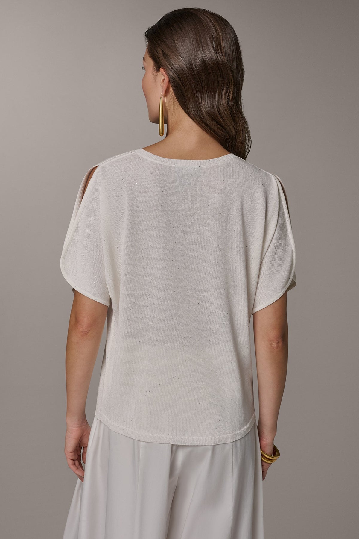 SEQUIN SPLIT SLEEVE SWEATER - Cream