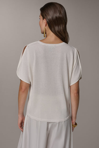 SEQUIN SPLIT SLEEVE SWEATER - Cream