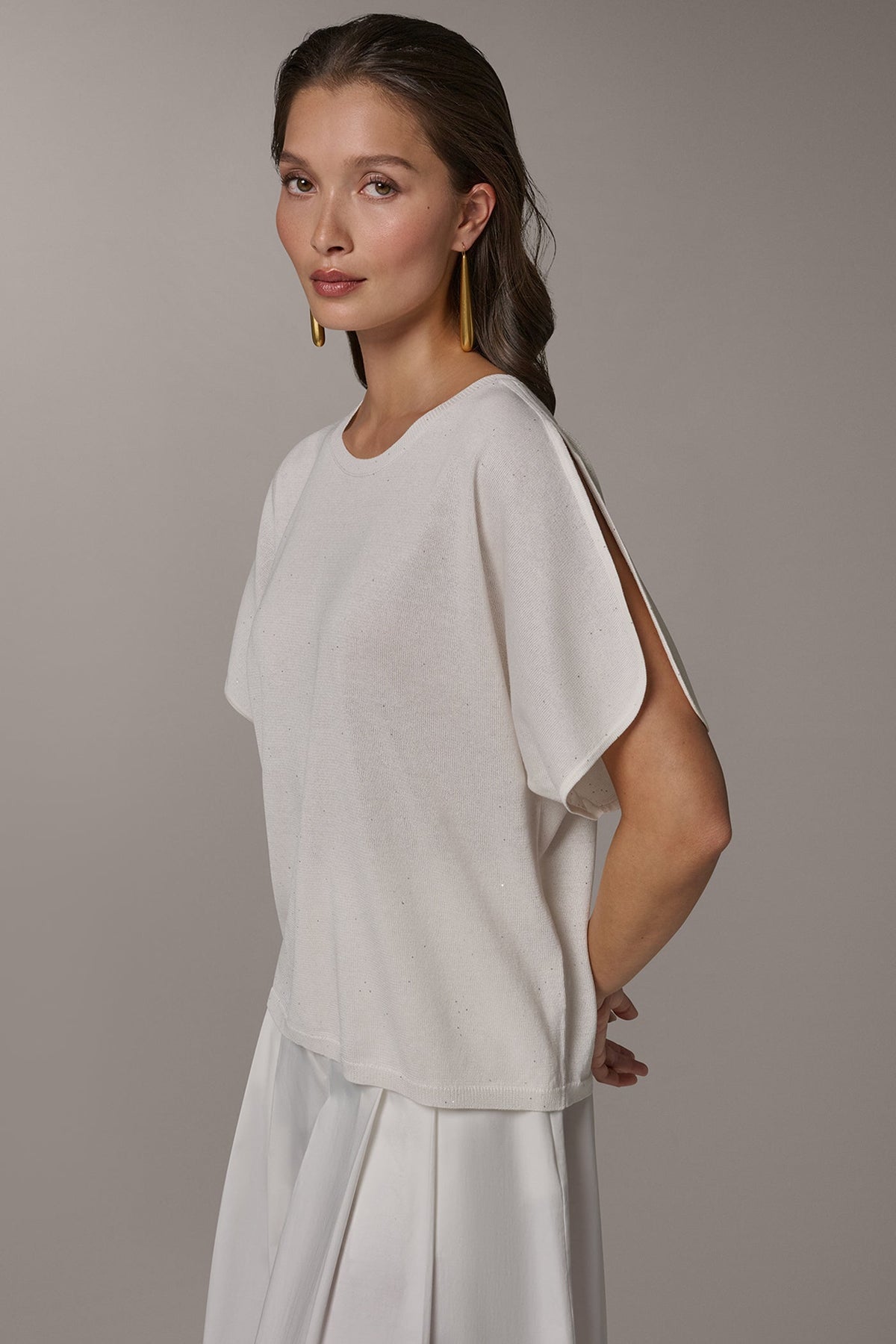 SEQUIN SPLIT SLEEVE SWEATER - Cream