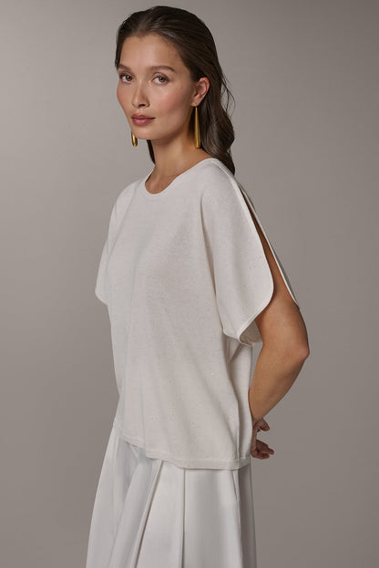 SEQUIN SPLIT SLEEVE SWEATER - Cream