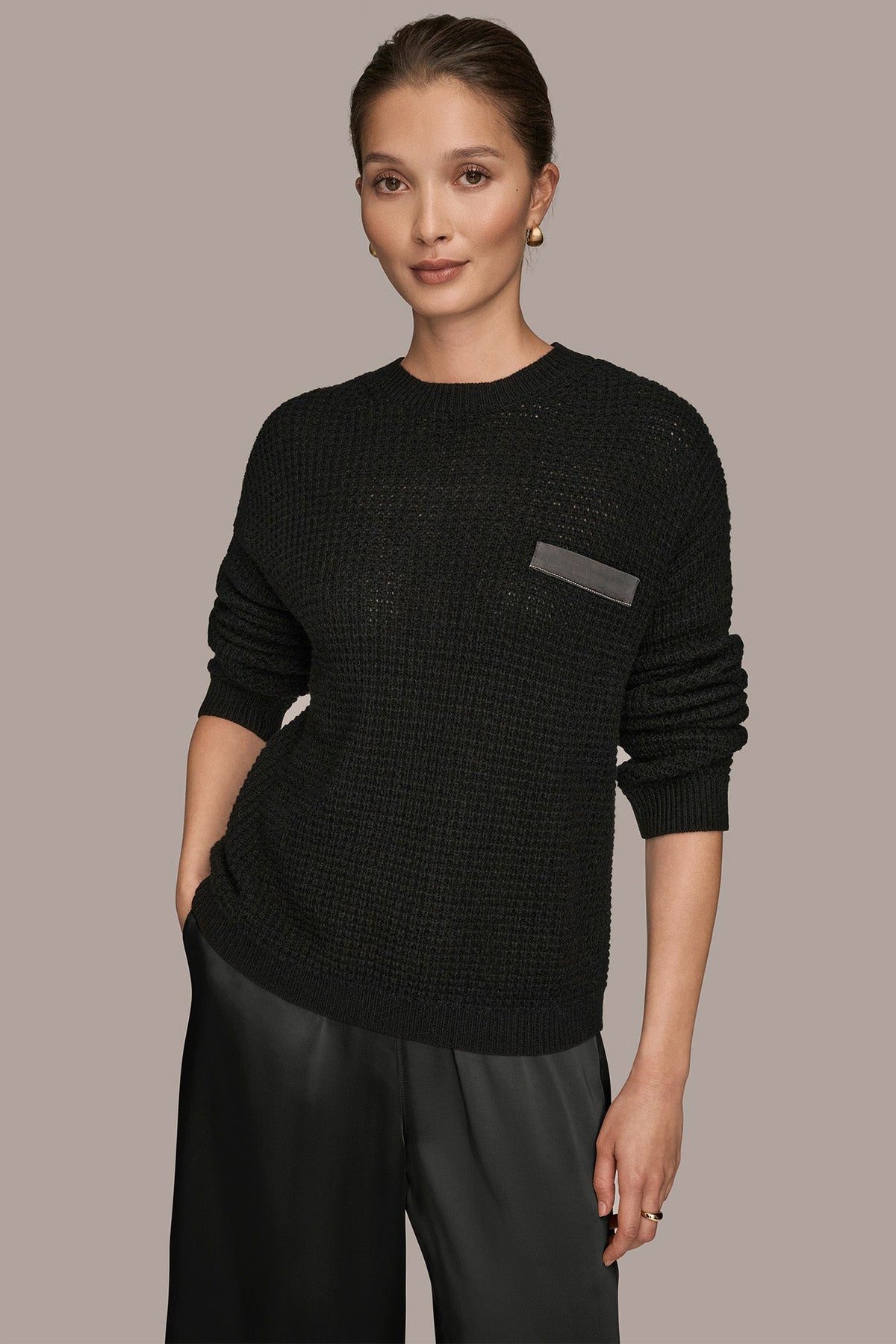 WOOL AND CASHMERE-BLEND POCKET SWEATER - BLACK/SILVER
