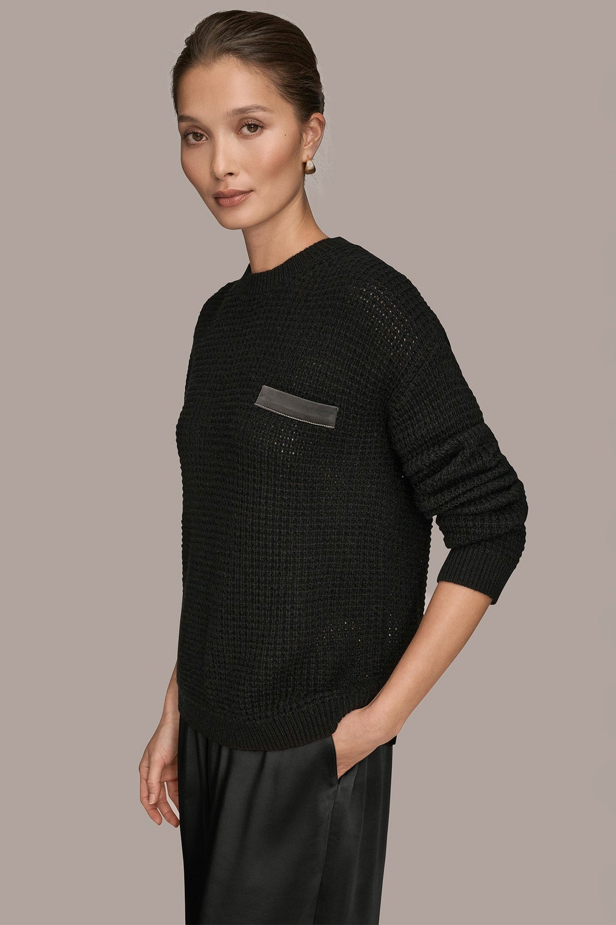 WOOL AND CASHMERE-BLEND POCKET SWEATER - BLACK/SILVER