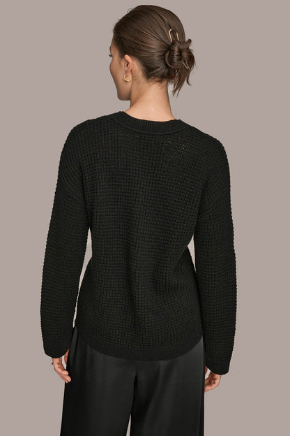 WOOL AND CASHMERE-BLEND POCKET SWEATER - BLACK/SILVER
