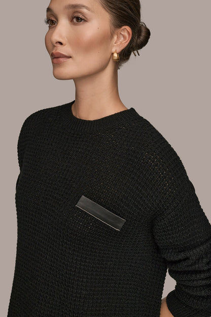 WOOL AND CASHMERE-BLEND POCKET SWEATER - BLACK/SILVER