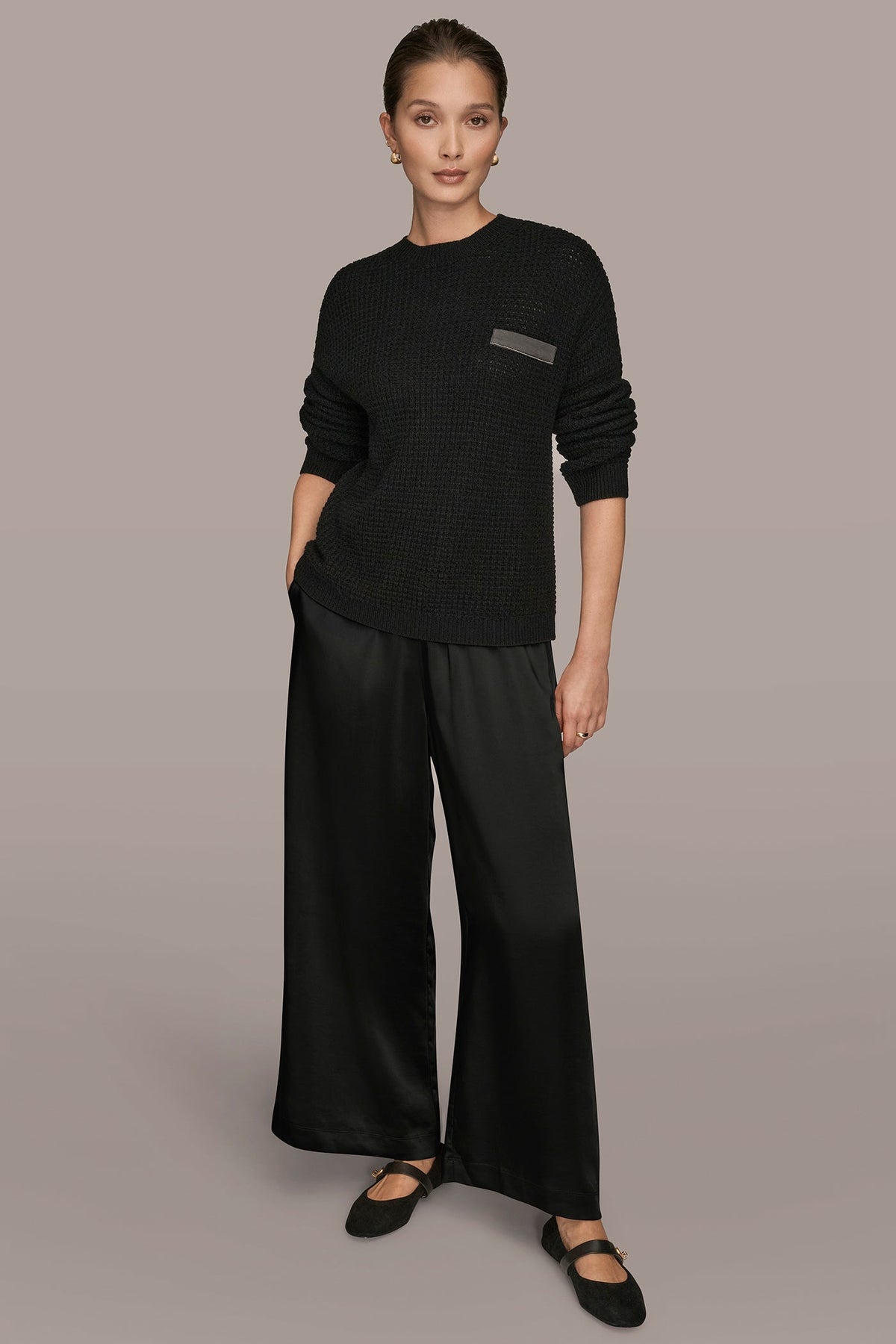 WOOL AND CASHMERE-BLEND POCKET SWEATER - BLACK/SILVER