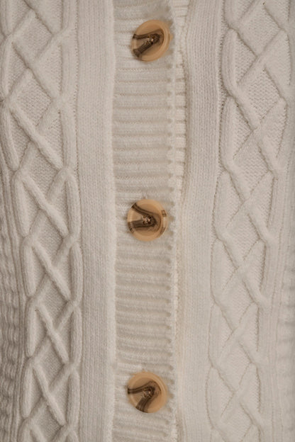 CABLE-KNIT LONG SLEEVE CARDIGAN - CREAM
