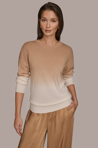 WOOL AND CASHMERE-BLEND DIP-DYED SWEATER - CREAM/FAWN