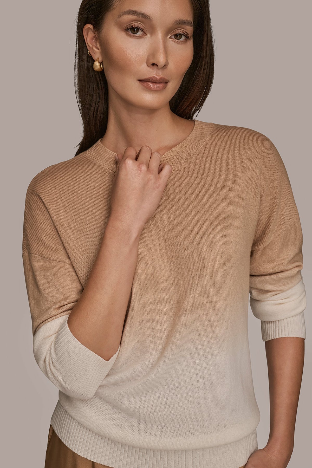 WOOL AND CASHMERE-BLEND DIP-DYED SWEATER - CREAM/FAWN