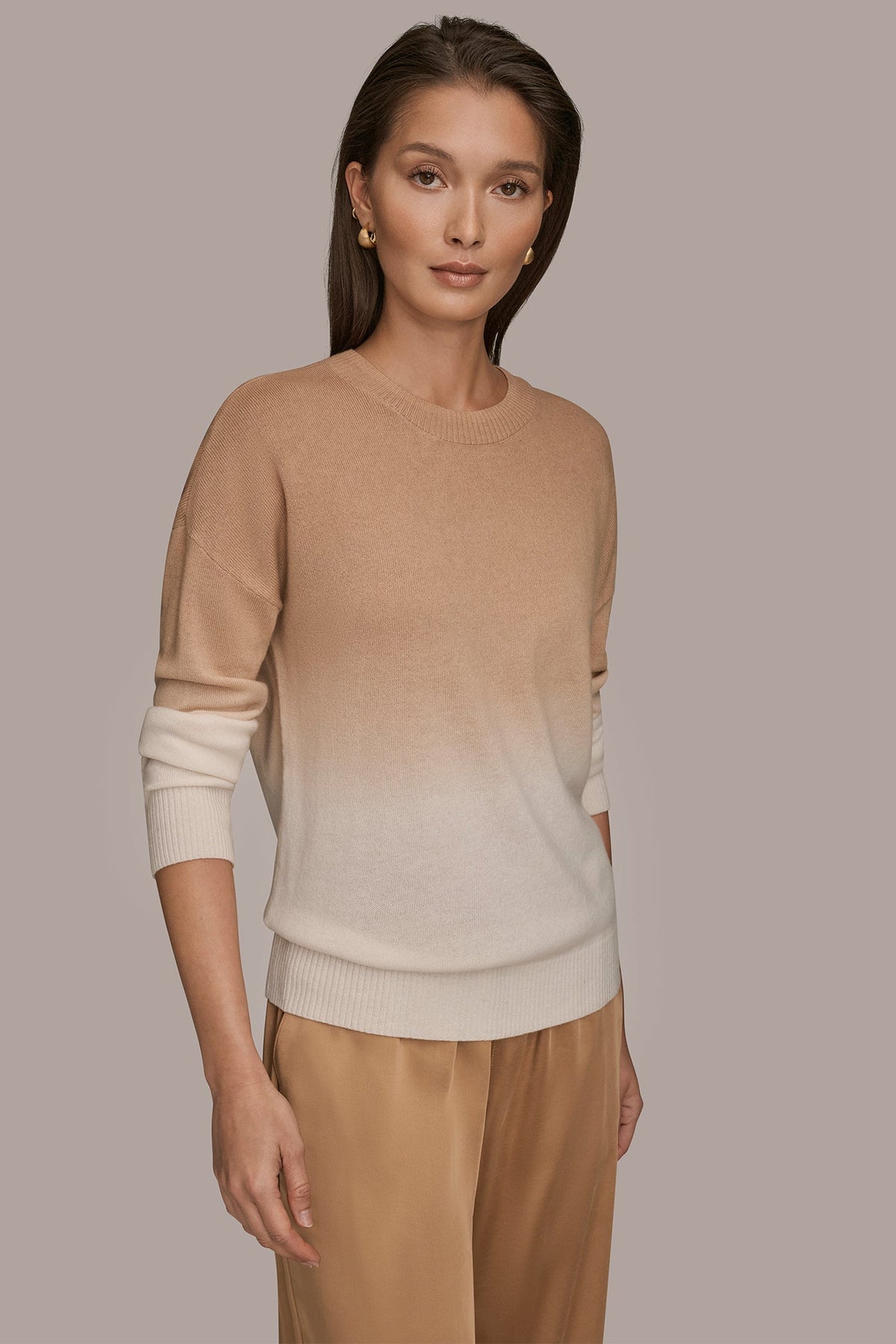 WOOL AND CASHMERE-BLEND DIP-DYED SWEATER - CREAM/FAWN
