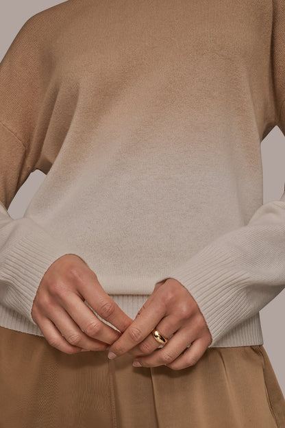 WOOL AND CASHMERE-BLEND DIP-DYED SWEATER - CREAM/FAWN