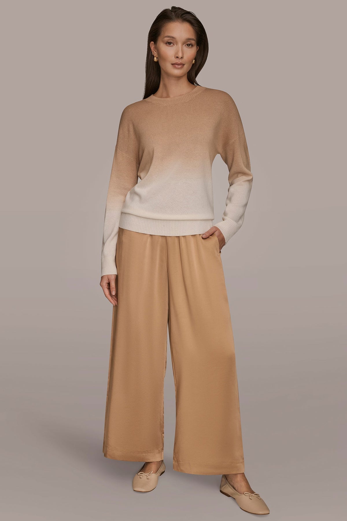 WOOL AND CASHMERE-BLEND DIP-DYED SWEATER - CREAM/FAWN