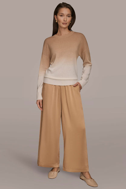 WOOL AND CASHMERE-BLEND DIP-DYED SWEATER - CREAM/FAWN