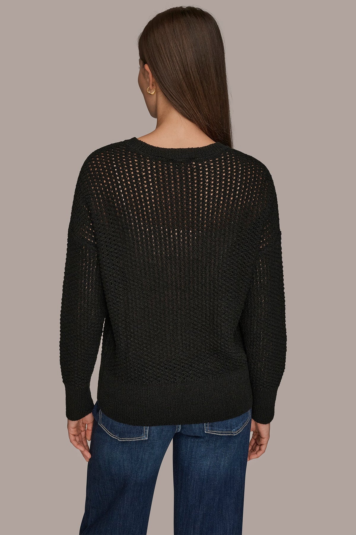 LONG SLEEVE OPEN STITCH SWEATER - Black