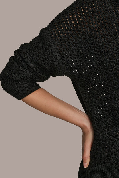 LONG SLEEVE OPEN STITCH SWEATER - Black