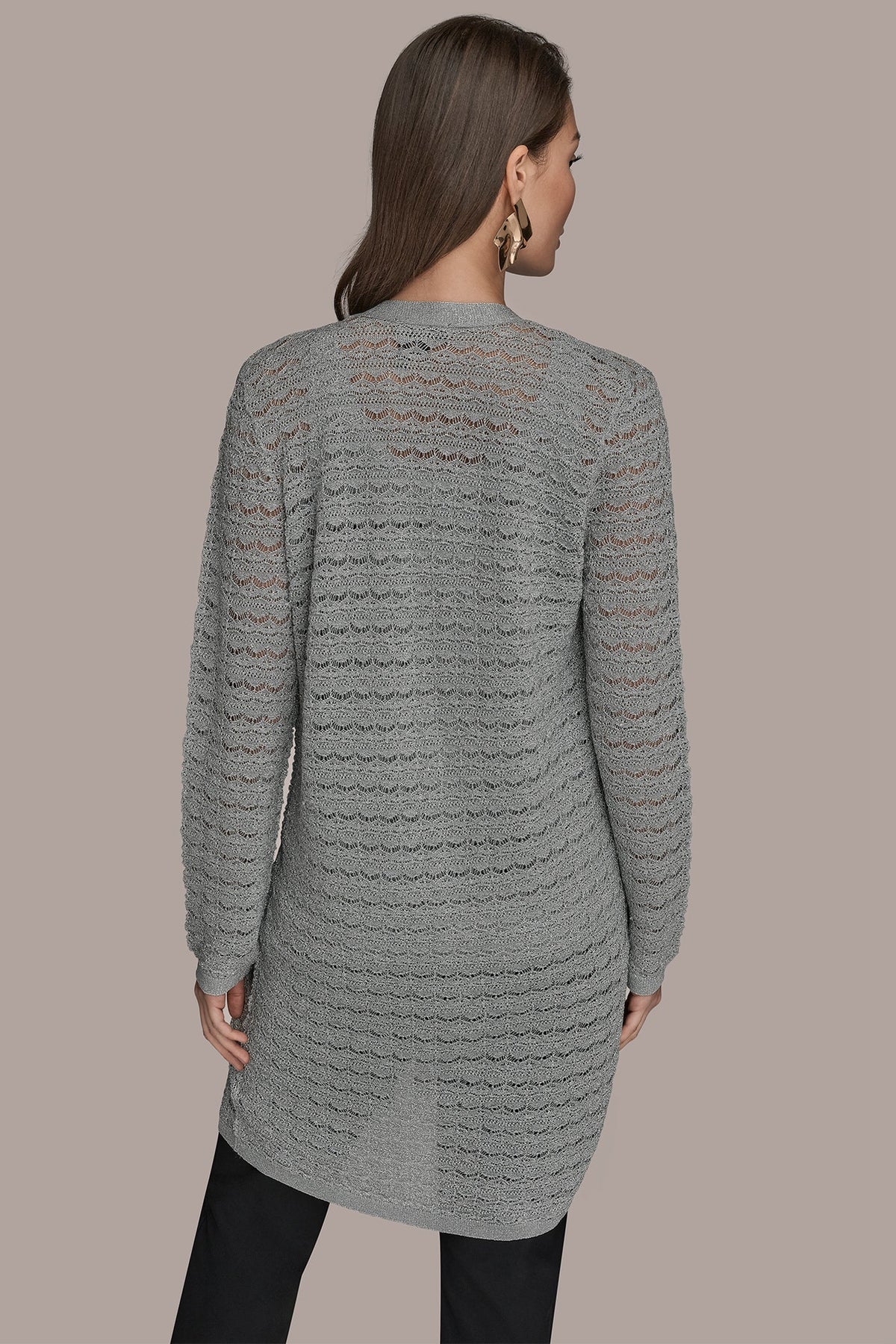 METALLIC POINTELLE LONG OPEN CARDIGAN - VAPOR