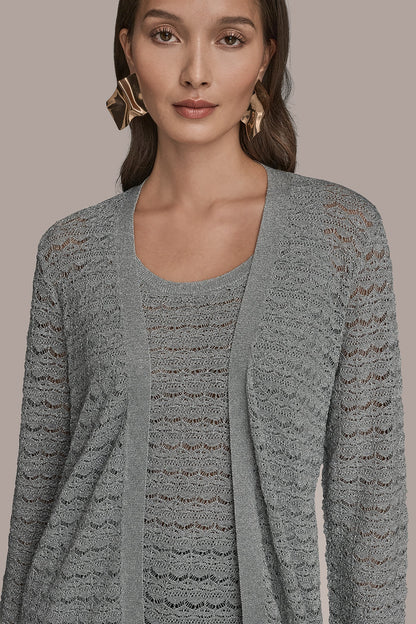 METALLIC POINTELLE LONG OPEN CARDIGAN - VAPOR