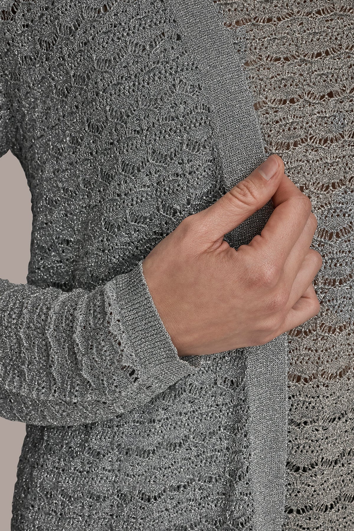 METALLIC POINTELLE LONG OPEN CARDIGAN - VAPOR