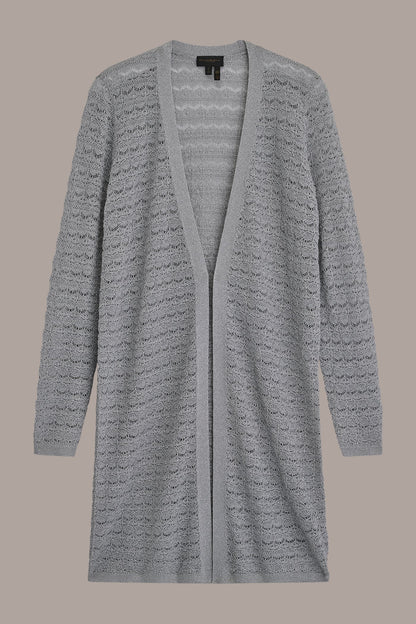 METALLIC POINTELLE LONG OPEN CARDIGAN - VAPOR