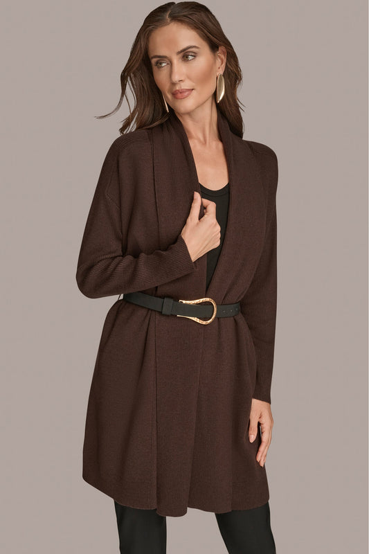 V-NECK LONG CARDIGAN - CHOCOLATE PLUM
