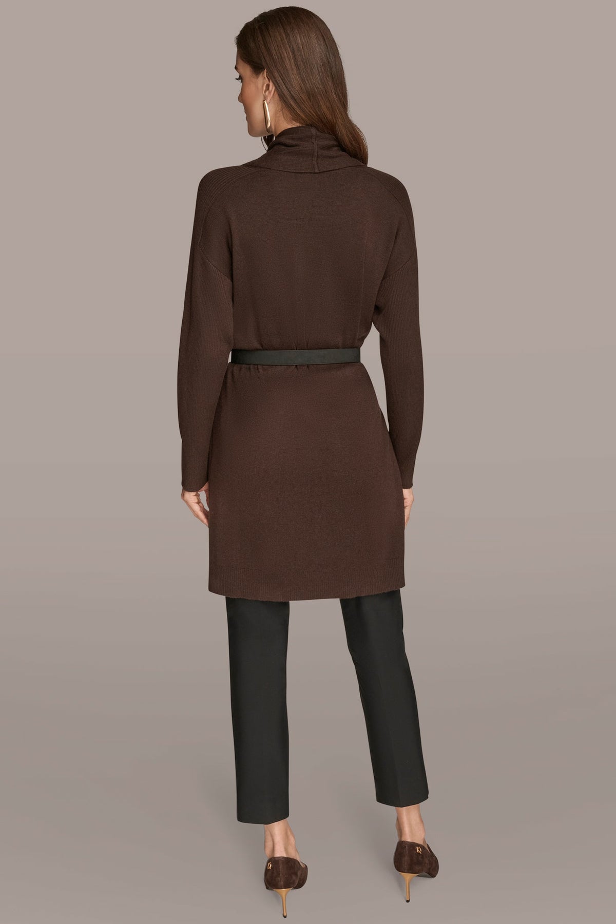 V-NECK LONG CARDIGAN - CHOCOLATE PLUM