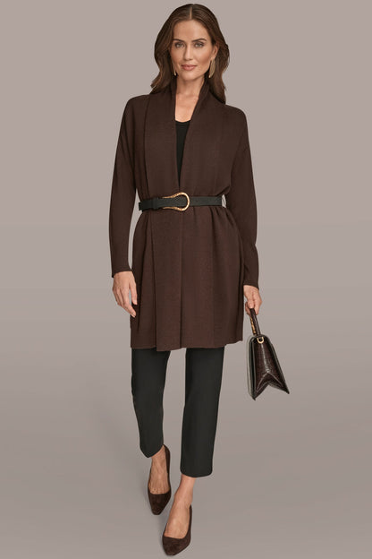 V-NECK LONG CARDIGAN - CHOCOLATE PLUM