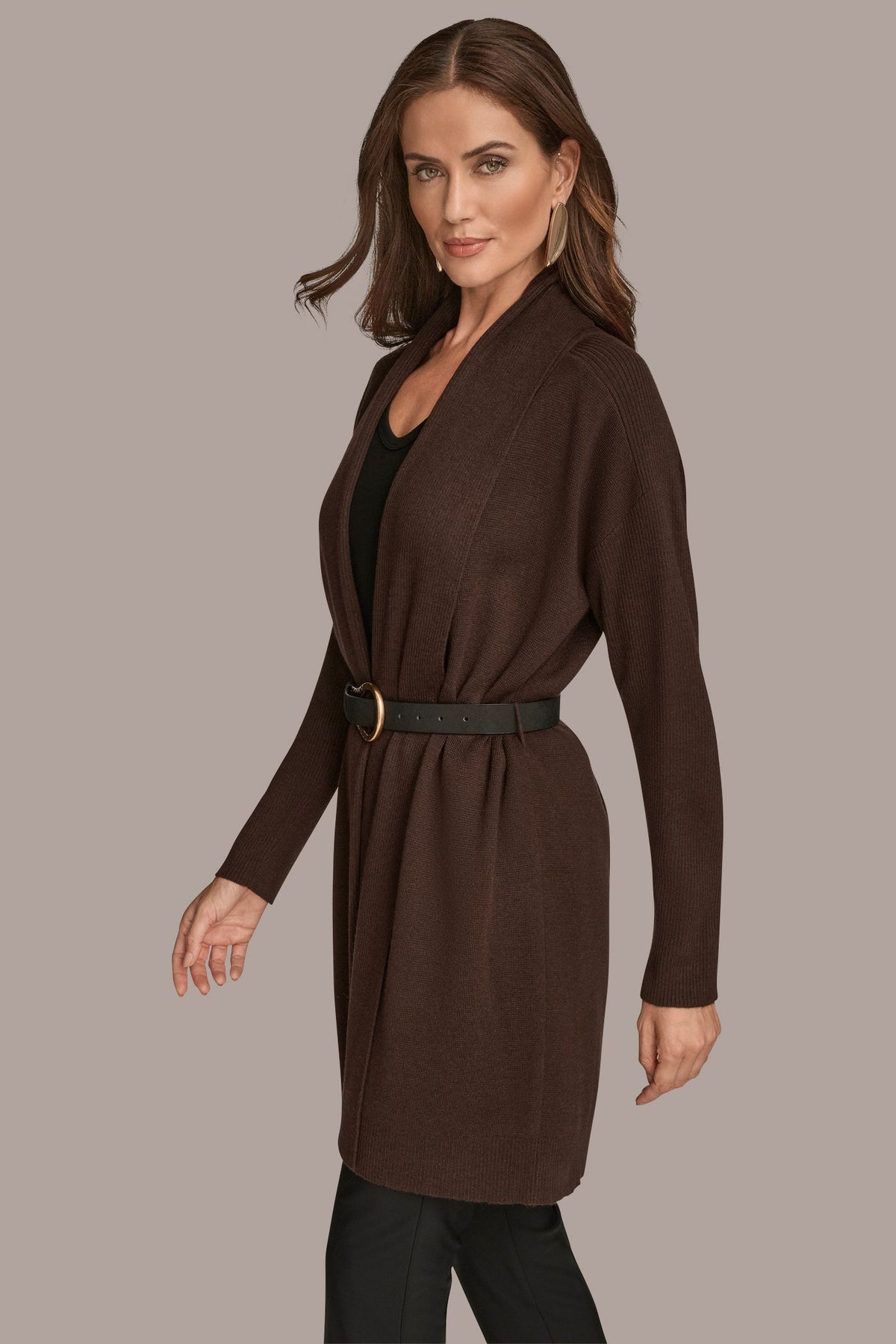 V-NECK LONG CARDIGAN - CHOCOLATE PLUM