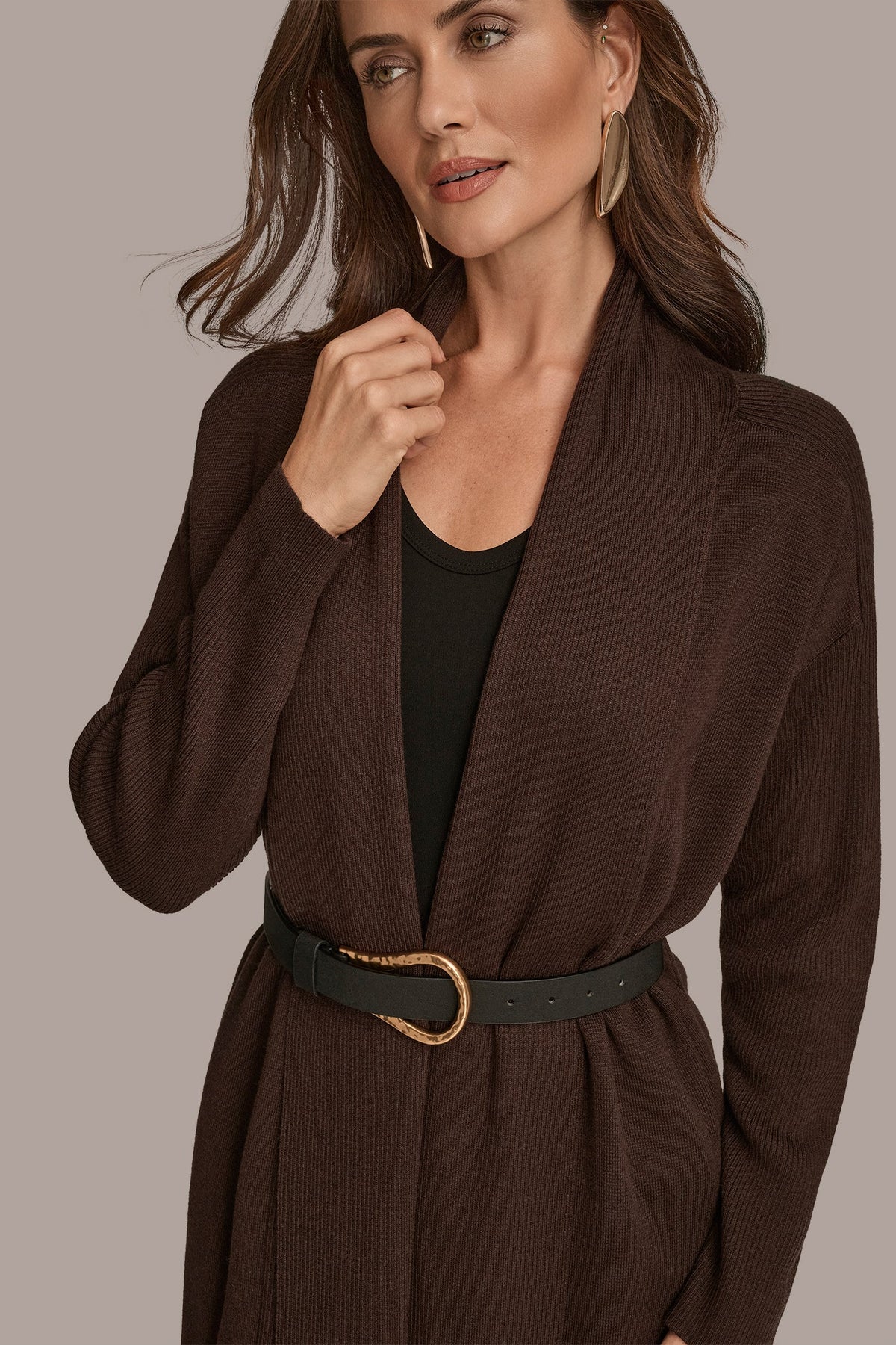 V-NECK LONG CARDIGAN - CHOCOLATE PLUM