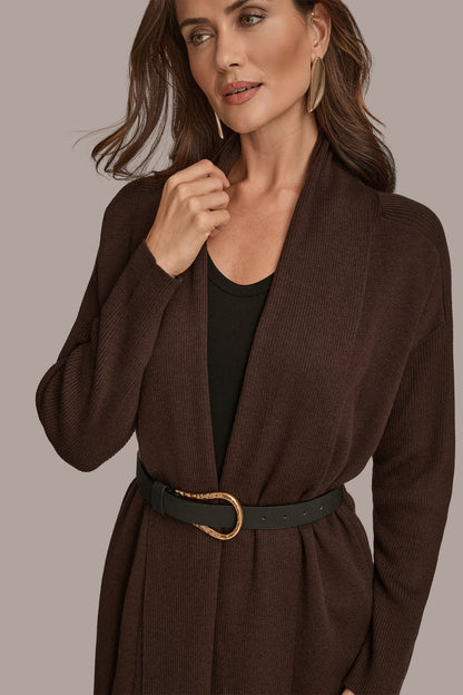 V-NECK LONG CARDIGAN - CHOCOLATE PLUM