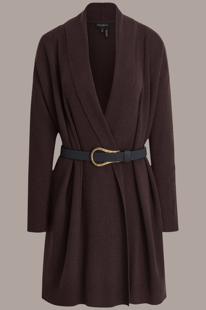 V-NECK LONG CARDIGAN - CHOCOLATE PLUM