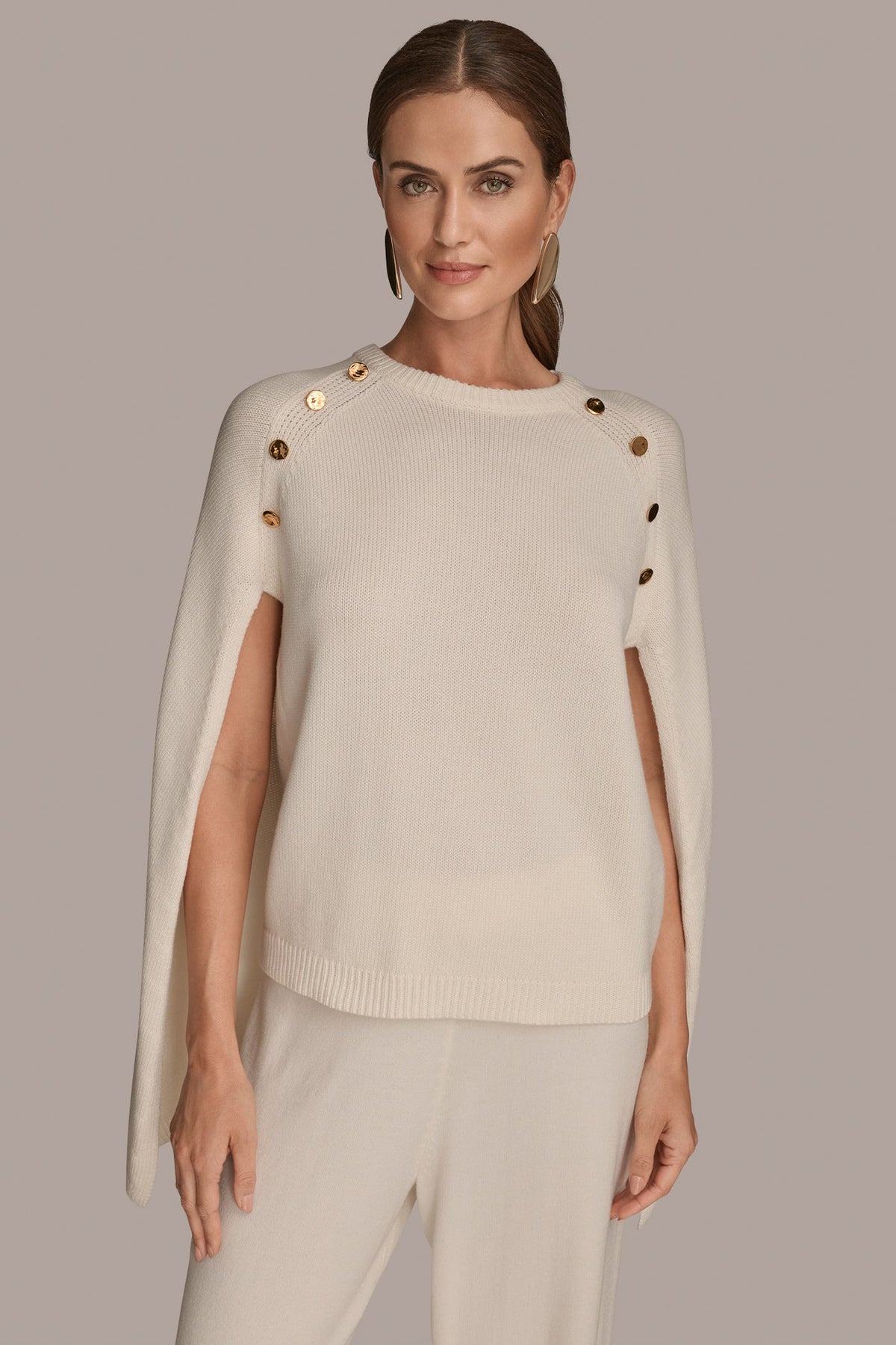 CAPE-EFFECT BUTTON SWEATER - Cream