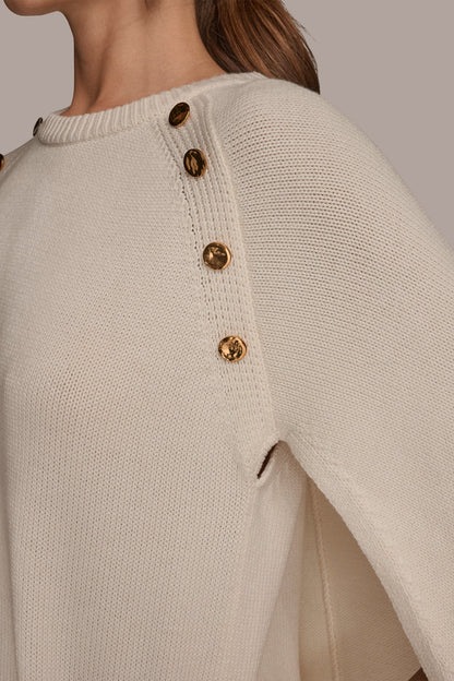 CAPE-EFFECT BUTTON SWEATER - Cream