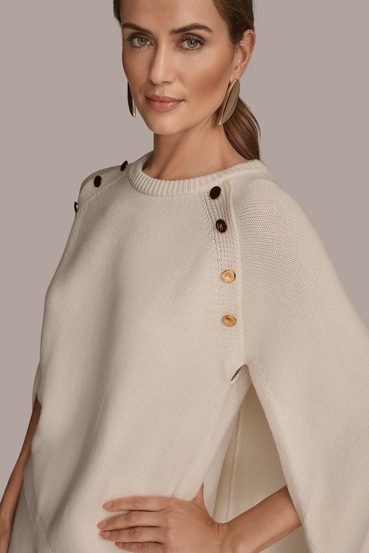 CAPE-EFFECT BUTTON SWEATER - Cream