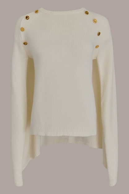 CAPE-EFFECT BUTTON SWEATER - Cream