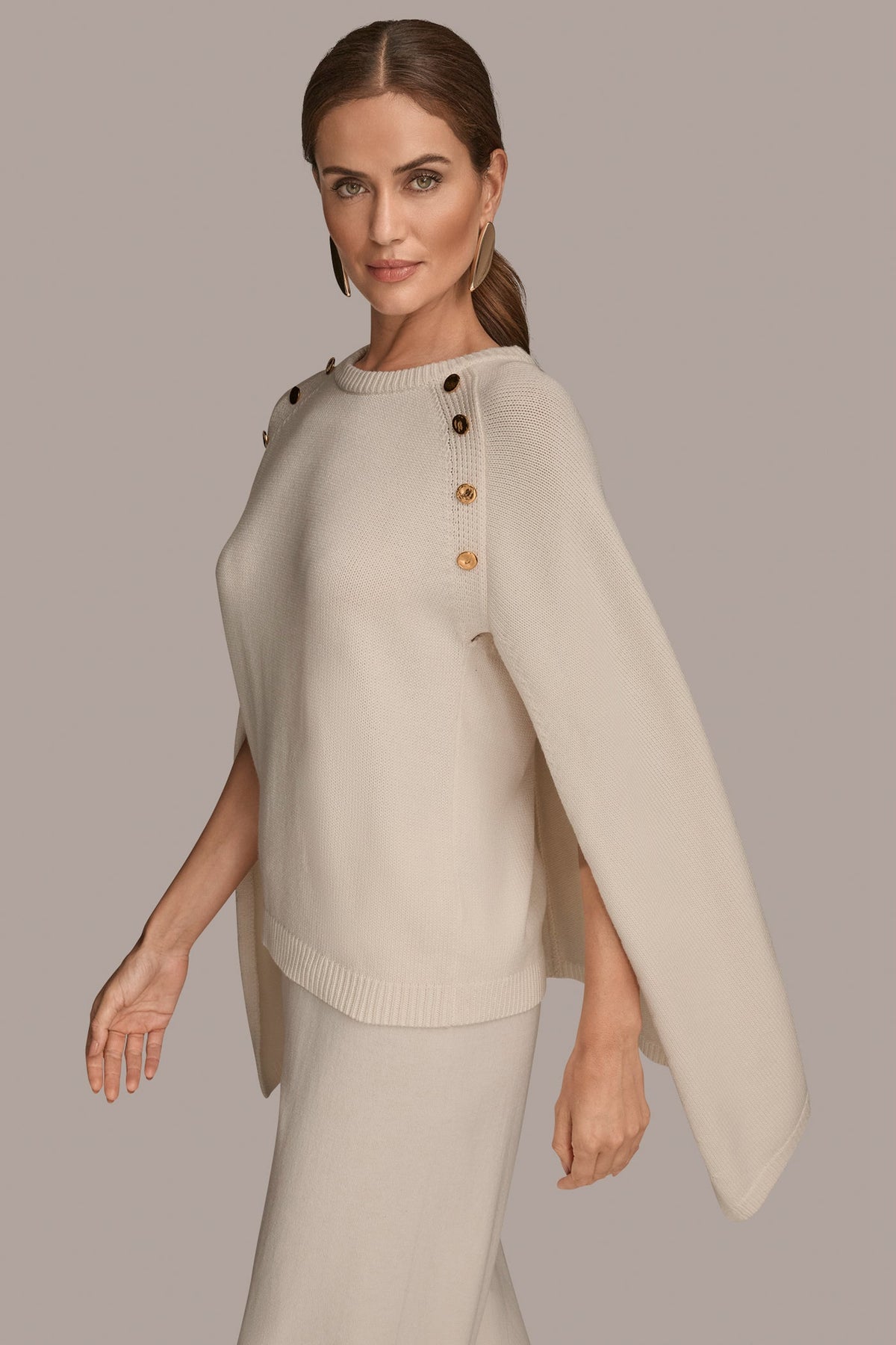 CAPE-EFFECT BUTTON SWEATER - Cream