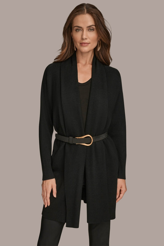 V-NECK LONG CARDIGAN - Black