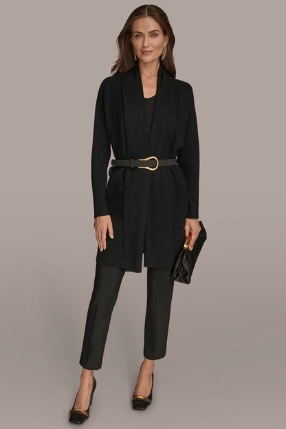 V-NECK LONG CARDIGAN - Black