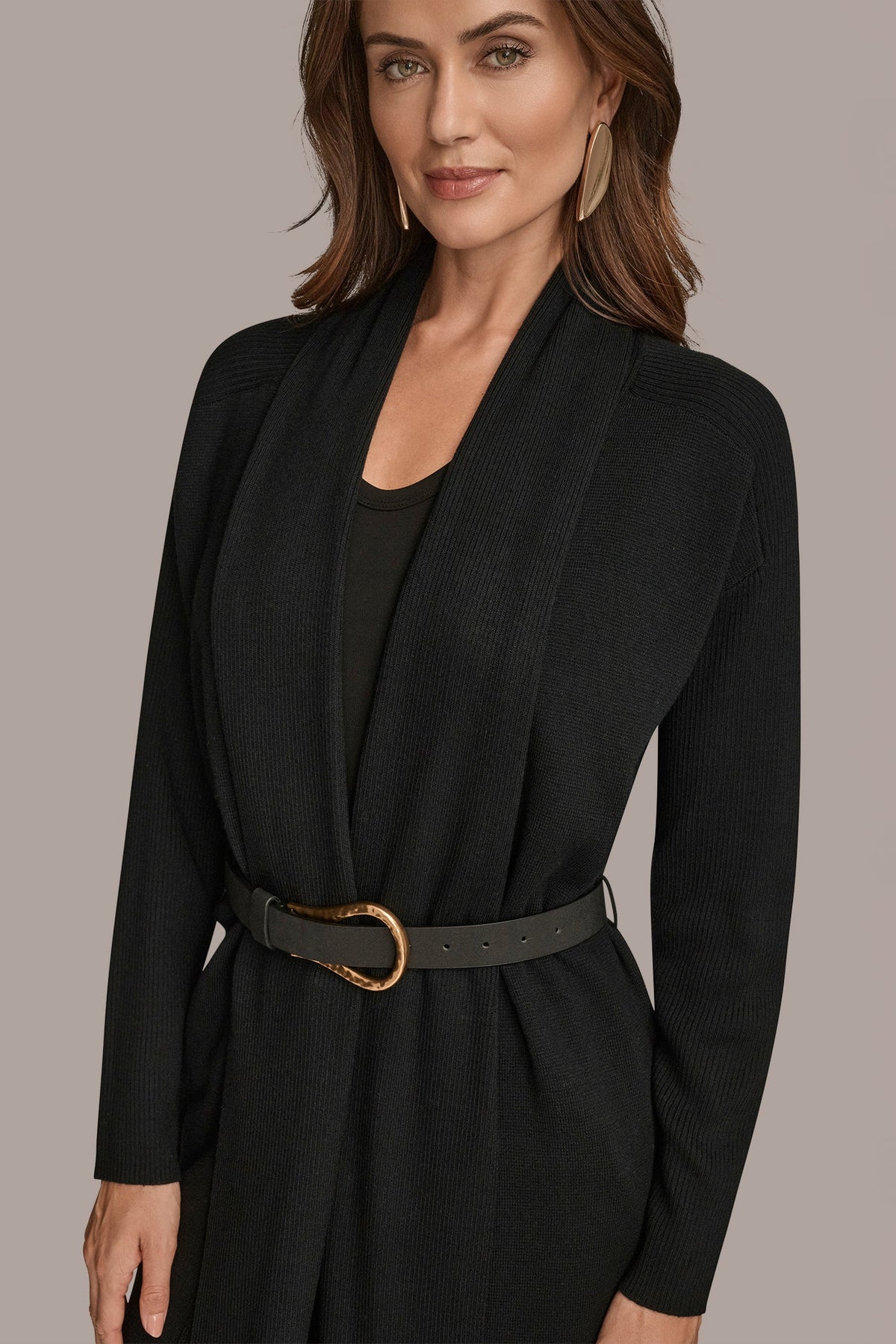 V-NECK LONG CARDIGAN - Black