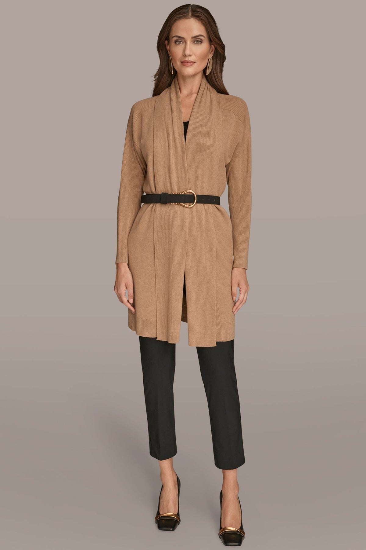 V-NECK LONG CARDIGAN - FAWN