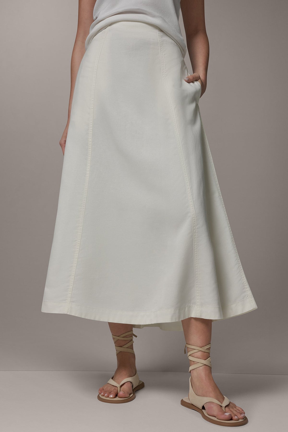 MIDI A-LINE PANEL SKIRT - Cream