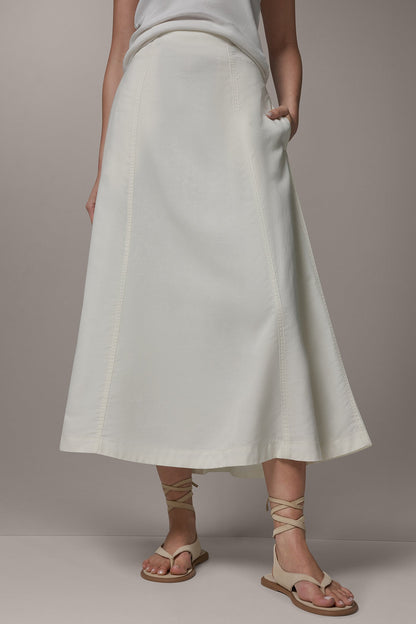 MIDI A-LINE PANEL SKIRT - Cream