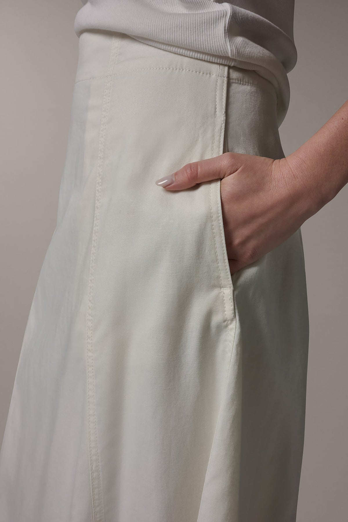 MIDI A-LINE PANEL SKIRT - Cream