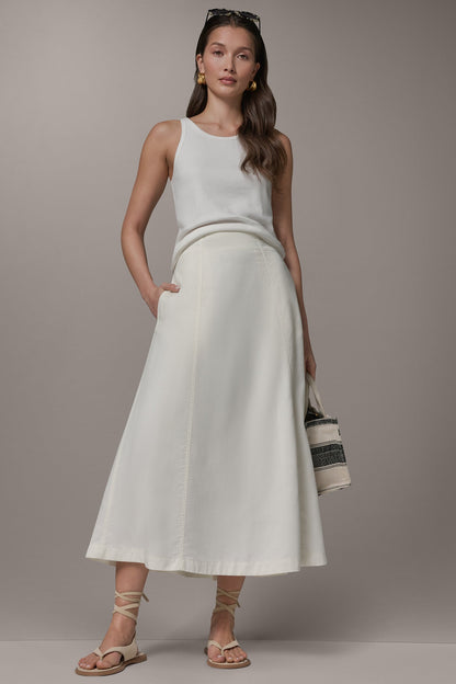 MIDI A-LINE PANEL SKIRT - Cream