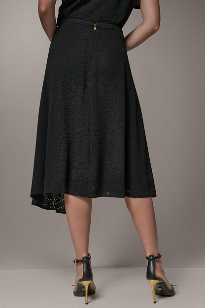 LASER CUT ASYMMETRIC MIDI SKIRT - Black