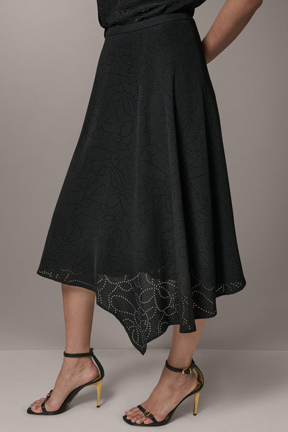 LASER CUT ASYMMETRIC MIDI SKIRT - Black